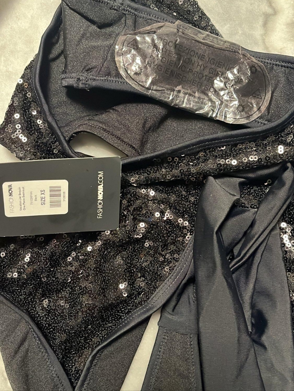 Fashion Nova Black Sequin Deep V Bodysuit - Picture 5 of 5